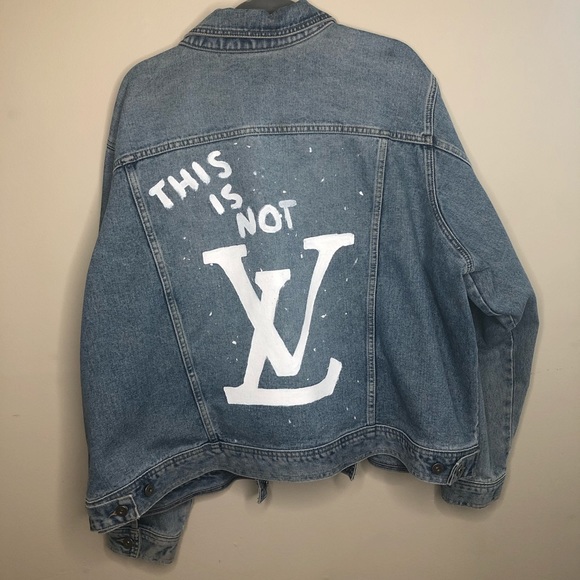 Hand Painted “This Is Not LV” Denim Jean Jacket - Picture 4 of 7